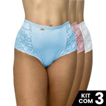Kit 3 Calcinhas Com Renda na Lateral Larga Microfibra Lingerie Confortável e Elegante