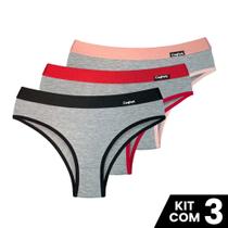 kit 3 Calcinhas Conforto Viscolycra Algodão Com Viés na Cintura Elastico na Perna