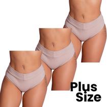 Kit 3 Calcinhas Cós Alto Cotton Confortável Plus Size Elasticidade Tamanho Grande