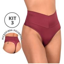Kit 3 Calcinhas Cós Alto Fio Dental Duplo Microfibra Poliamida Lisa Lingerie Sensual Kit 3 Calcinhas Cós Alto Fio Dental Duplo Microfibra Poliamida Lisa Lingerie Sensual