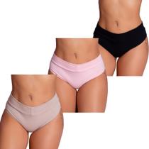 Kit 3 Calcinhas Cós Confortável Aperta Barriga Ajuste Perfeito Moda Íntima Feminina