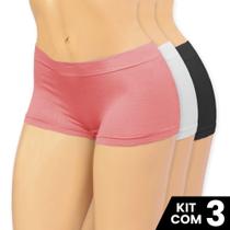 Kit 3 Calcinhas Cuecas Feminina Box Confortável Com Cós 3cm Ajuste Perfeito Sem Costura