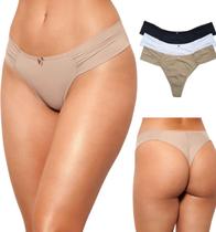 Kit 3 Calcinhas Feminina Fio Dental Duplo Franzida Forro Algodão Confortável