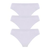 Kit 3 Calcinhas Feminina Sem Costura Biquíni Lisa Branco Lupo Loba