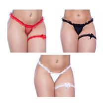 Kit 3 Calcinhas Fio Dental com Persex Perneira Tanga Sensual Lingerie Moda Íntima