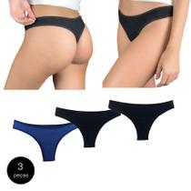 Kit 3 Calcinhas Fio Dental Try Basics Algodão Cotton Básica Lisa Moda Lingerie
