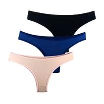 Kit 3 Calcinhas Fio Dental Try Basics Algodão Cotton Básica Lisa Moda Lingerie