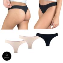 Kit 3 Calcinhas Fio Dental Try Basics Algodão Cotton Básica Lisa Moda Lingerie