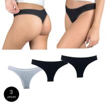 Kit 3 Calcinhas Fio Dental Try Basics Algodão Cotton Básica Lisa Moda Lingerie