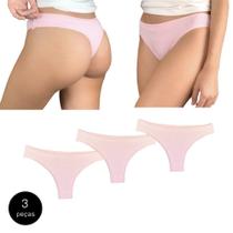 Kit 3 Calcinhas Fio Dental Try Basics Algodão Cotton Básica Lisa Moda Lingerie
