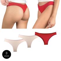 Kit 3 Calcinhas Fio Dental Try Basics Algodão Cotton Básica Lisa Moda Lingerie