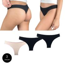 Kit 3 Calcinhas Fio Dental Try Basics Algodão Cotton Básica Lisa Moda Lingerie