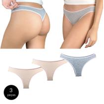Kit 3 Calcinhas Fio Dental Try Basics Algodão Cotton Básica Lisa Moda Lingerie
