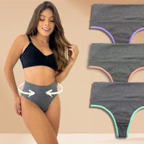 Kit 3 Calcinhas Fio Duplo Cós Alto Reforçado Modela Barriga Kit 3 Calcinhas Fio Duplo Cós Alto Reforçado Modela Barriga
