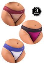 Kit 3 Calcinhas Lisa Lingerie Microfibra Bandeira Com Viés