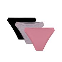 Kit 3 Calcinhas Microfibra Trifil (C04404/4404/c04408) Preto/mescla/poesia