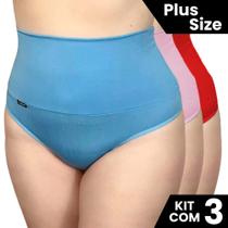 Kit 3 Calcinhas Plus Size Cós Alto 19CM Confortável Microfibra