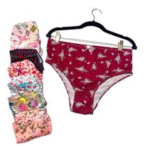 Kit 3 Calcinhas Plus Size Senhora Microfibra Estampada Cintura Alta Veste Até 54 Calçola Conforto Cintura Alta lateral larga lingerie Feminina