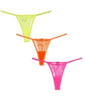 Kit 3 Calcinhas Renda Fio Dental De Regulagem Sexy Neon Tanga Feminina