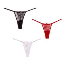 Kit 3 Calcinhas Sexy Rendada Fio Dental Lingerie Feminina Com Regulagem