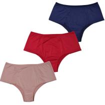 Kit 3 Calcinhas Sortidas Cós Alto Pala Dupla Plus Size Forro Algodão Feminina Confortável Adulto