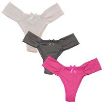 Kit 3 Calcinhas Tanga Borboleta Fristyle Microfibra Cós Alto