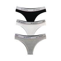 Kit 3 Calcinhas Tanga Cotton Algodão Confortável com Elástico Try Basics