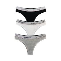 Kit 3 Calcinhas Tanga Cotton Algodão Confortável com Elástico Try Basics