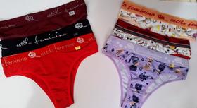 Kit 3 Calcinhas Tanga Em Microfibra Com Cós Lisa E Estampada