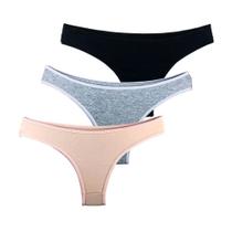 Kit 3 Calcinhas Tanga Try Basics Algodão Cotton Básica Lisa Moda Lingerie
