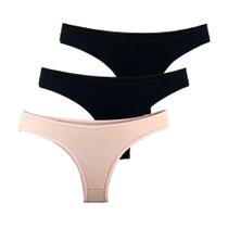 Kit 3 Calcinhas Tanga Try Basics Algodão Cotton Básica Lisa Moda Lingerie