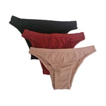 Kit 3 Calcinhas Tangas Trifil C04403 Preto/Vermelho/Nude