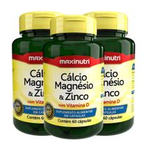 Kit 3 Cálcio Magnésio e Zinco + Vitamina D 60 Cápsulas Maxinutri