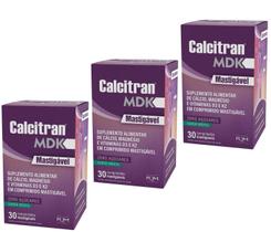 Kit 3 Calcitran MDK Mastigável Menta Cálcio D3 K2 Sem Açúcar
