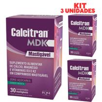 Kit 3 Calcitran MDK Menta 30Cp Mastigáveis sublingual Zero Açucar