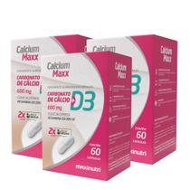 Kit 3 Calcium Maxx Cálcio D3 600mg 60 Capsulas Maxinutri