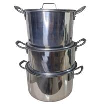 Kit 3 Caldeirões Alumínio Grosso Feijoada Nº 23 25 27 Reforçado com Tampa