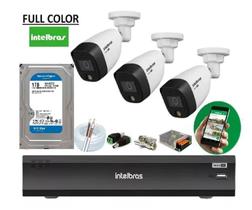 Kit 3 Cam Intelbras Full Color 1220 Dvr Imhdx 3108 Com Hd 1Tb