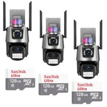 Kit 3 Câmera De Segurança Externa Lente Dupla 4k Led Sirene Policial Cartão 128gb Kit 3 Câmera De Segurança Externa Lente Dupla 4k Led Sirene Policial Cartão 128gb