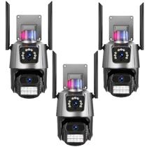Kit 3 Câmera De Segurança Externa Lente Dupla 4k Led Sirene Policial