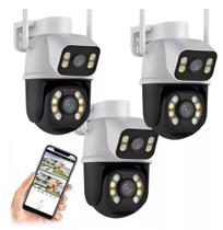 kit 3 Camera De Segurança Smart Wi-fi Ip66 Dupla Lente 360 Visão Noturna Externa Prova D' Agua