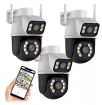 kit 3 Camera De Segurança Smart Wi-fi Ip66 Dupla Lente 360 Visão Noturna Externa Prova D' Agua