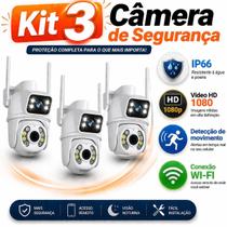 KIT 3 Câmera de Segurança Wi-Fi IP66 Ângulo Duplo Full HD 1080p Visão Noturna