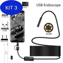 Kit 3 Câmera Endoscópio Flexível Usb Para Celular Android 2