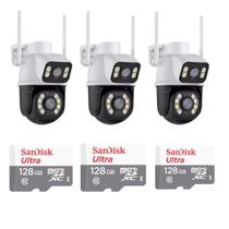 Kit 3 Câmera Importada Wi-fi Smart Lente Dupla Externa Cartão de Memória 128gb