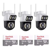 Kit 3 Câmera Importada Wi-fi Smart Lente Dupla Externa Cartão de Memória 64gb