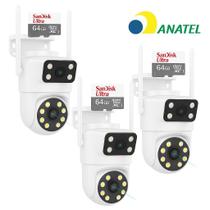 Kit 3 Câmera Ip Wifi 8mp Lente Dupla Externa Prova DÁgua 360 Rotação Segurança Visão Noturna Rastreamento Com 3 Cartão 64gb