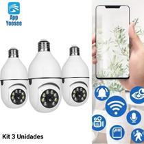 KIT 3 Camera Lampada Segurança Wifi sem fio Infra Microfone Bivolt - Envio Imediato