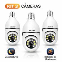 KIT 3 Câmera Lâmpada WiFi Full HD 1080p Monitoramento Residencial 355 com Visão Noturna Áudio Bidirecional e Sensor