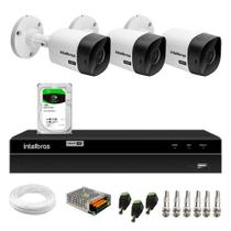 Kit 3 Câmeras Bullet VHC 1120 B HDCVI HD 720P IP66 Visão Noturna 20M Intelbras + DVR MHDX 1204 com 4 Canais Multi HD Intelbras + HD 1TB Barracuda